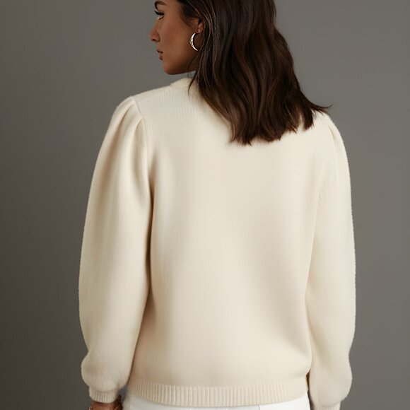 Round Neck Long Sleeve Button Front Cardigan White - Picture 4 of 5